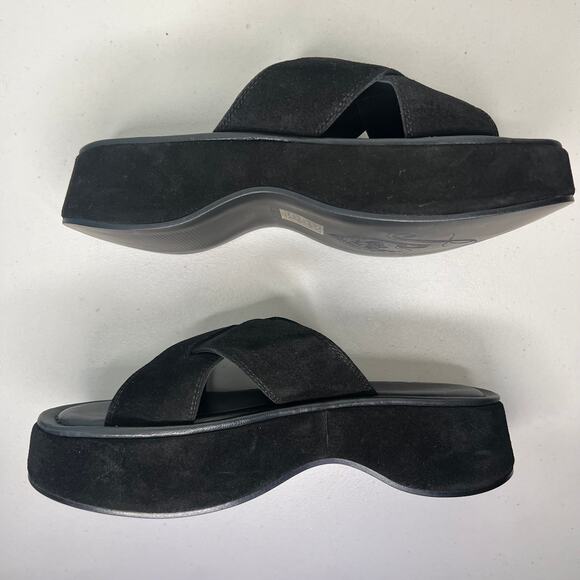 Free People Black Suede Leather Asbury Flatform Slides Size 7.5 - Picture 7 of 10